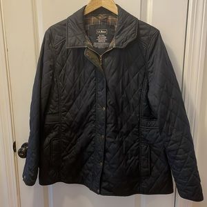 LL Bean blue Ladies Quilted Riding style /Chore Coat Jacket size XL